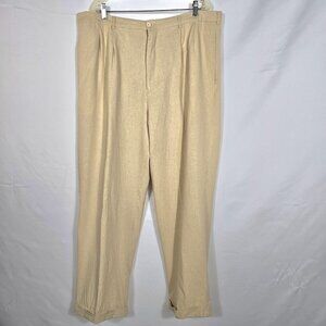 VTG Mens Linen Blend Pants Sz 40W x 32L XXL Loose Fit Beige Cuffs Pleated Summer